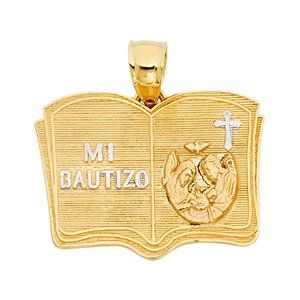 14K Two Tone Gold Religious Baptism Pendant